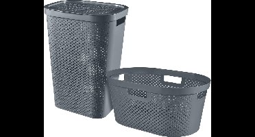 Curver Infinity Recycled Wasmand met deksel 60L + Wasmand 40L - Antraciet