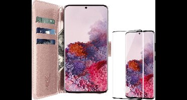 Hoesje geschikt voor Samsung Galaxy S20 - Screen Protector FullGuard - Book Case Kunstleer Pasjeshouder Rosegoud & Screenprotector