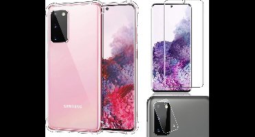 Hoesje geschikt voor Samsung Galaxy S20 - Transparant Shock Proof Siliconen Case + Screenprotector + Camera Protector