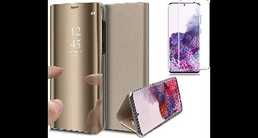 Hoesje geschikt voor Samsung Galaxy S20 - Screen Protector GlassGuard - Book Case Spiegel Goud & Screenprotector