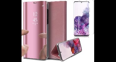 Hoesje geschikt voor Samsung S20 en Screenprotector Book Case Spiegel + Screenprotector - Roségoud