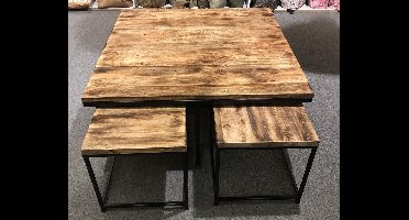 SENSE INDUSTRIËLE SALONTAFEL S/5 ZWART - TAFEL MUMBAI - SET VAN 5 - SALONTAFELSET 5 DELIG - HOUTEN KOFFIE TAFEL - MANGOHOUT