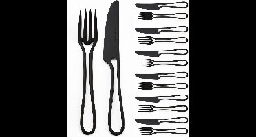 Outline Bestek 12 delige gebak set zwart, taartvorkje en mesje.