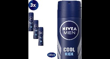 NIVEA MEN Cool Kick Deodorant Spray - Anti-Transpirant - Deo - 3 x 150 ml - Voordeelverpakking