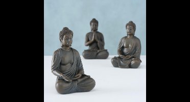 Boeddha - Buddha - Beeldjes - Set van 3 Boeddhabeeldjes - 10 cm hoog - Decoratie - Bruin - Polyresin