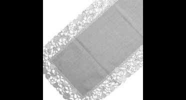Tafelkleed Linnenlook licht Grijs met blaadjes - Loper 45 x 150 cm