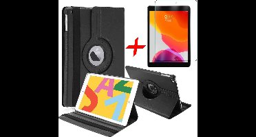 Hoes + Screenprotector geschikt voor iPad 2020 / 2019 10.2 Inch - Draaibare Book Case Hoesje Tablethoes Zwart