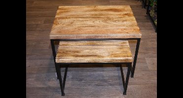 SENSE INDUSTRIËLE SALONTAFEL S/2 -BIJZETTAFEL - GERECYLED MANGOHOUTBALD TAFEL