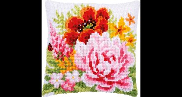 Vervaco - Kruissteekkussen kit - Kleurige bloemen - PN-0184990 - Borduren - Borduurpakket - Borduurpakket volwassenen - Borduurpakket kind