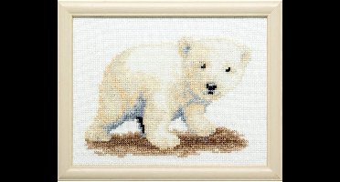 Pako Borduurpakket met telpatroon - lief ijsbeertje - 210.885 - voorgesorteerd garen - Aida ivoor - 13 x 17 cm - DIY kit
