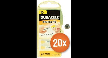 Voordeelpak Duracell gehoorapparaat batterijen - Type 10 (geel) - 20 x 6 stuks