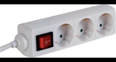 Perel Stekkerdoos met schakelaar, 3 stopcontacten met randaarde (type F), kabel 1.5 m, 3G1.5, gebruik binnenshuis, wit