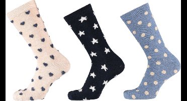 Apollo Fashion Sokken Dames Hartjes Stippen Sterren Print Blauw - Maat One size