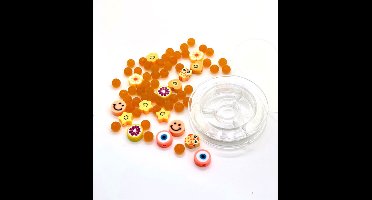 Katsuki Smileys & beads, Orange, 64 pcs./ bag & elastic cord 0,5 mm x 10 m.