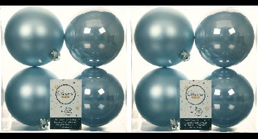 Decoris Grote kerstballen - 8x stuks - kunststof - lichtblauw - 10 cm - kerstversiering
