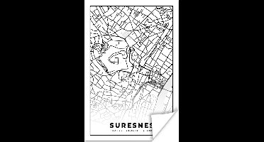 Poster Kaart - Stadskaart - Suresnes - Frankrijk - Plattegrond - Zwart wit - 20x30 cm