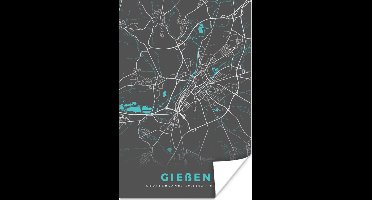Poster Blauw – Duitsland – Plattegrond – Stadskaart – Kaart – Gießen - 20x30 cm