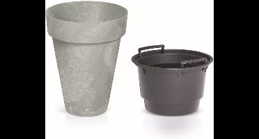 Prosperplast - Cube Slim Beton Effect Bloempot 2 in 1 incl. bloempot voor binnen en buiten | UV-bestendig Rond Plastic Ø 355mm Beton