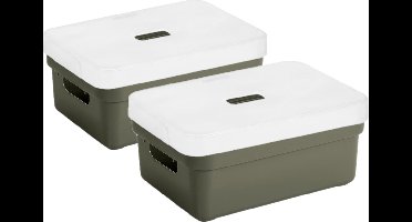Sunware Opbergboxen met transparante deksel - 2x stuks - kastmanden - donkergroen - 9 liter - kunststof - 35 x 25 x 12 cm - Opbergers