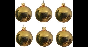 Decoris Kerstballen set - 6x stuks - goud - glas - 6 cm - glans - kerstversiering - met gouden ophanglintje