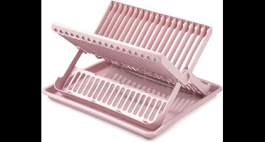 Afwas afdruiprek met lekbak - oud roze - kunststof - 37 x 33 x 21 cm - afwassen en drogen