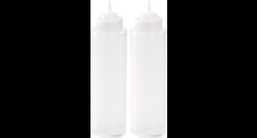 Plasticforte Doseerfles/sausfles - 2x stuks - kunststof - transparant - met schenktuit - 1000ml - 22 cm