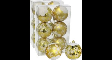 12x stuks gedecoreerde kerstballen goud kunststof diameter 6 cm - Kerstboom versiering