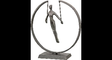 Beeld gymnaste aan de ringen - Gymnaste beeldje - Atletische turnster - Grijs - beeld met structuur - hoogte 21 cm