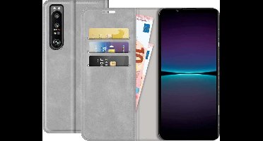 Just in Case hoesje geschikt voor Sony Xperia 1 IV - Hoesje met Pasjeshouder - Luxe Book Case - Grijs