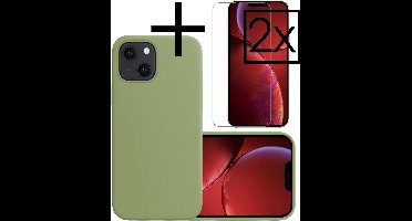 Hoesje - Met 2x Screenprotector - Geschikt voor Apple iPhone 13 - Sterk & Shockproof - Back Cover - Siliconen Case - Telefoon Hoes - Groen
