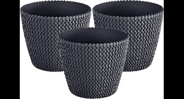 Prosperplast Plantenpot/bloempot Splofy - 5x - antraciet grijs - kunststof - D16 x H13 cm - binnen/buiten - stijlvol