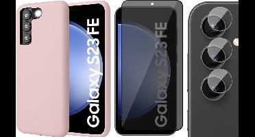Hoesje geschikt voor Samsung Galaxy S23 FE - Privacy Screenprotector Volledig Dekkend Glas & Camera - Mat Back Case Roze