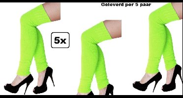 5x Paar luxe knee-over beenwarmers fluor groen - Been warmer festival thema feest disco fun kleding accesoires