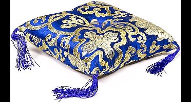 Klankschaalkussen blauw met bloemmotief - 12x12x4 cm - M