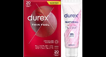Durex - Condooms Thin Feel 20 stuks - Glijmiddel Sensitive 250 ml - Voordeelverpakking
