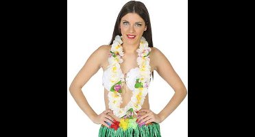 Atosa Hawaii krans/slinger - Tropische kleuren wit - Grote bloemen hals slingers - verkleed accessoires