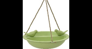 Decoris Vogelbad/drinkschaal - bamboe hout - groen - D27 cm - voederbak