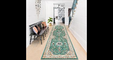 Tapijtloper 60x240 cm - Antislip & Wasbaar - Laagpolig Bloementapijt - Modern & Zacht Keukentapijt - Luxueuze Boho Loper voor Gang, Woonkamer & Slaapkamer - Tapijt - Groen