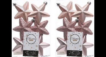 Decoris kersthanger sterren - 12x st - lichtroze - 7 cm - kunststof - kerstornamenten - kerstversiering