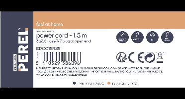 Perel Voedingskabel, H05RR-F 3G2.5, 1.5 m, 10 A/230 V, 3680 W, type E/F, voor binnen, pvc, zwart