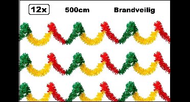 12x PVC folie draai guirlande rood/geel/groen stroken - BRANDVEILIG - Carnaval thema feest evenement