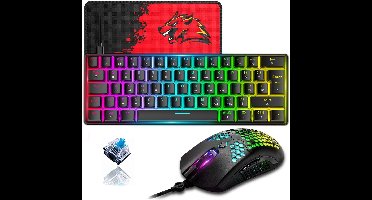 Intelectro Gaming Toetsenbord, Muis & Muismat Set - Ultieme RGB Gaming Set met Mechanisch Toetsenbord, Precisie Muis en Ergonomische Muismat voor Ongeëvenaarde Gaming- en Werkervaring! - Zwart - Levering Sneller dan Aangegeven!