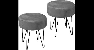 Unique Living Kruk Davy - 2x - velvet - grijs - metaal/stof - D35 x H40 cm