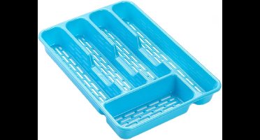 Plasticforte Bestekbak - 2x stuks - bestekhouder - 5 vaks - blauw - 33 x 24 x 4 cm - Kunststof - Keuken opberg accessoires
