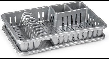 Plasticforte Afdruiprek met lekbak - 45 x 30 cm - grijs - Afwassen/afdrogen - Afwasrekken - Kunststof