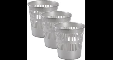 3x stuks afvalbakken/vuilnisbakken plastic zilver/grijs 28 cm - Vuilnisbak/prullenbakken/papiermand - Kantoor/keuken/slaapkamer