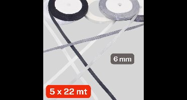 5 Rollen SATIJNLINT ENKELZIJDIG, Breedte 6MM, Mix WIT en GRIJS (set C), Decoratie voor Bruiloft, Ceremonie, Feest, Verpakking, Cadeau, Verjaardag en Boeket Bloemen