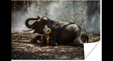 Poster Olifant - Jongen - Boek - Bos - Dieren - Natuur - 30x20 cm