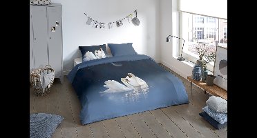 Pure dekbedovertrek zwanen - 1 persoons 140x200/220 cm - Blauw - Microvezel