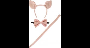 Dierenset varken met staart strik en diadeem